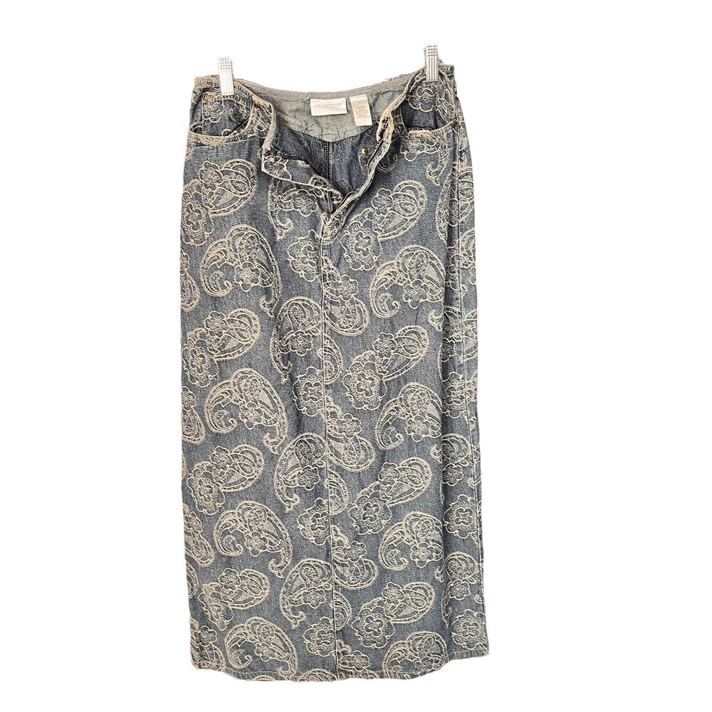 Vintage Liz Claiborne Petite Floral Blue Denim Skirt 8 Petite - Picture 2 of 11